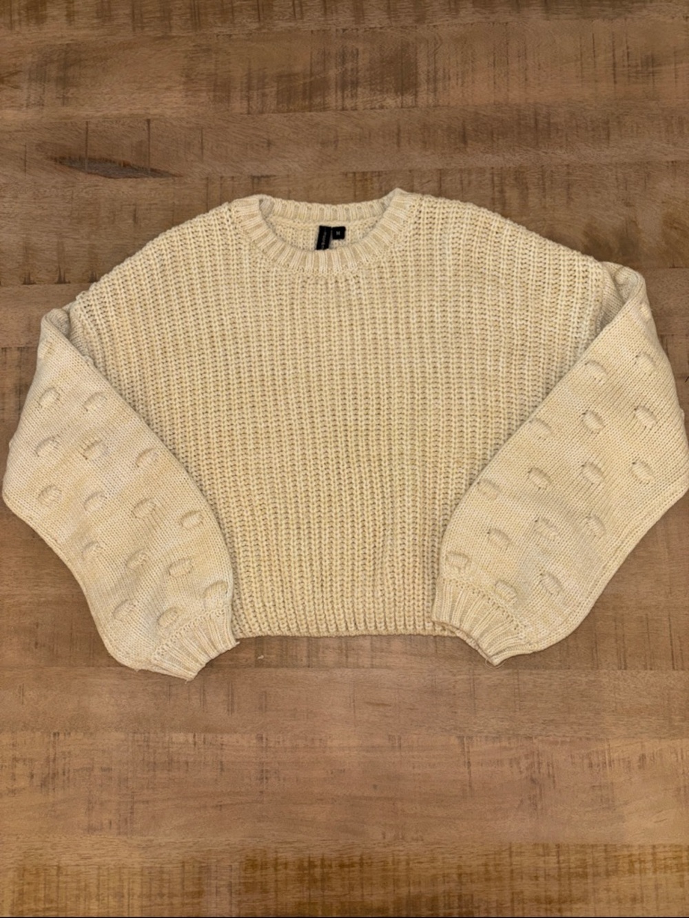Moon & Madison Cream Knit Sweater Balloon Sleeve Bubble Texture Medium Gorgeous!